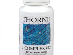 A bottle of Thorne - B-Complex #12 dietary supplement, containing 60 hypoallergenic capsules.