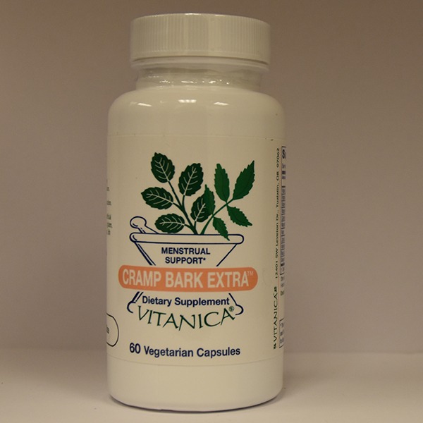 A bottle of Cramp Bark Extra - 60 Vegetarian Capsules dietary supplement.