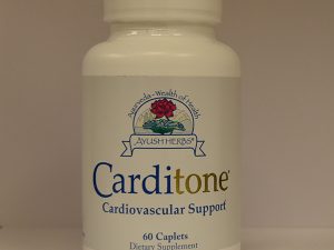 A bottle of Carditone, a dietary supplement for cardiovascular support, containing 60 caplets.