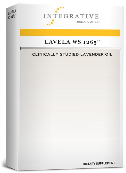 A box of Integrative Therapeutics Lavela WS 1265, a dietary supplement featuring clinically studied lavender oil, by integrative therapeutics.