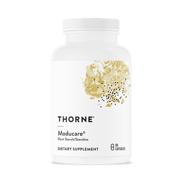 Thorne moducare dietary supplement bottle containing 90 capsules with plant sterols/sterolins.