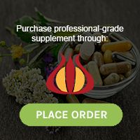 A collection of natural supplements and herbs with a call-to-action button for placing an order, on a natural dark backdrop.