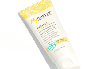 Mychelle Replenishing Solar Defense SPF 30 against white background.